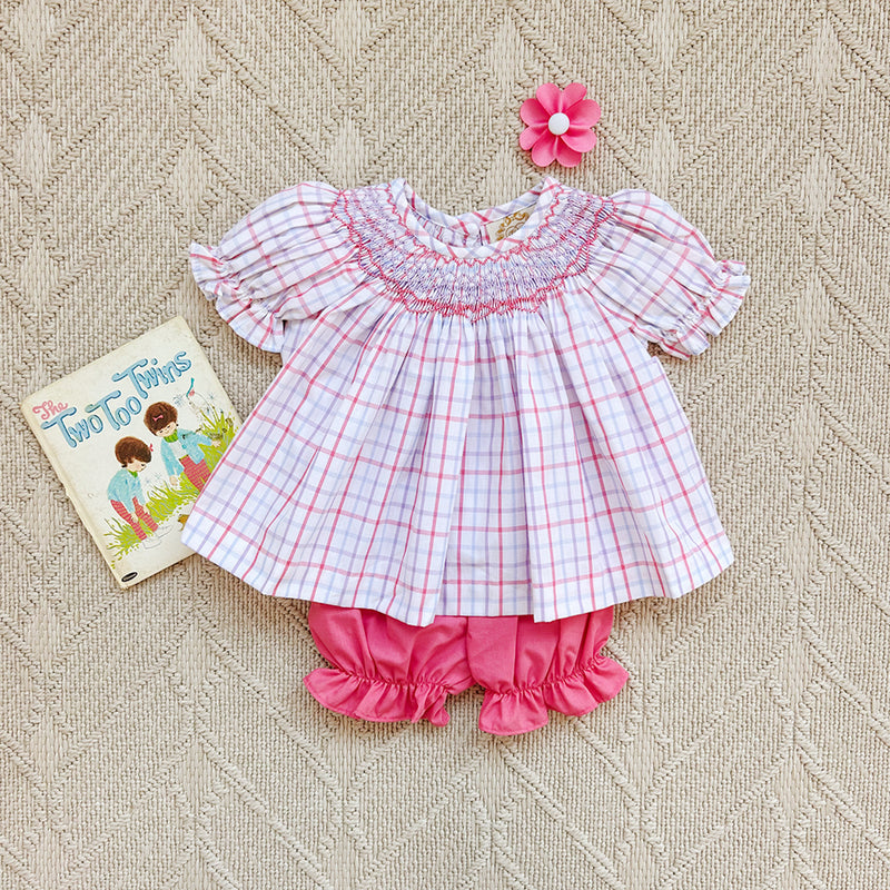 Short Sleeve Bettye Sue Smocked Top - Winter Park Windowpane