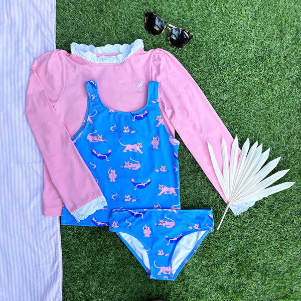 Winnie's Wave Spotter Swim Shirt - Hamptons Hot Pink with Worth Avenue White (UPF 35+)