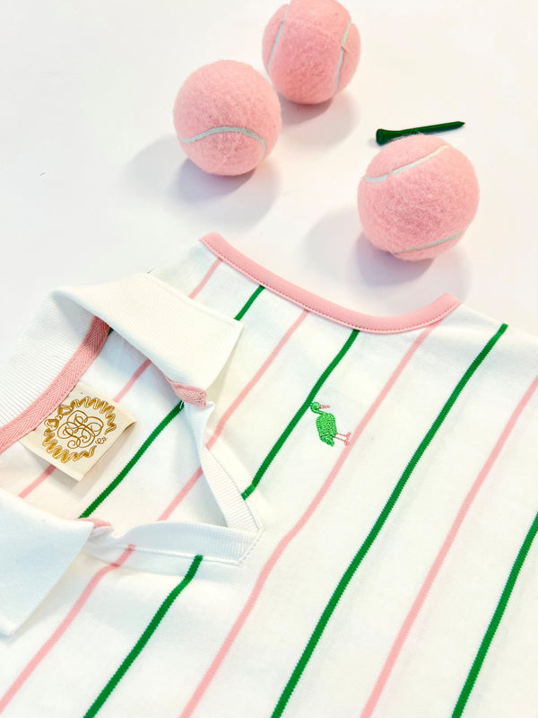 Sleeveless Maude's Polo Dress - Tradd Street Stripe with Pier Party Pink