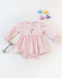 Long Sleeve Daisy's Diaper Cover Dress - Palm Beach Pink with Balloon Embroidery