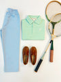 Prim & Proper Polo & Onesie - Sumner County Stripe (Grace Bay Green) with Multicolor Stork