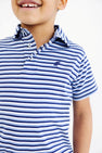 Prim & Proper Polo & Onesie - Sumner County Stripe (Barbados Blue) with Nantucket Navy Stork