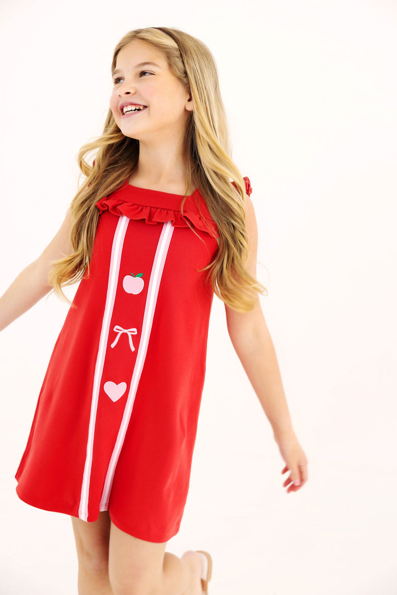 Darla Dress - Richmond Red & Hamptons Hot Pink with Appliques