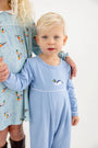 Long Sleeve Bradford Romper - Sarasota Sky & Worth Avenue White with Duck Embroidery