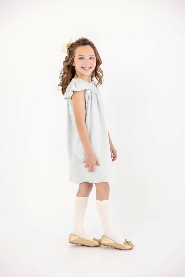 Angel Sleeve Sandy Smocked Dress - Old Greenwich Green with Palmetto Pearl