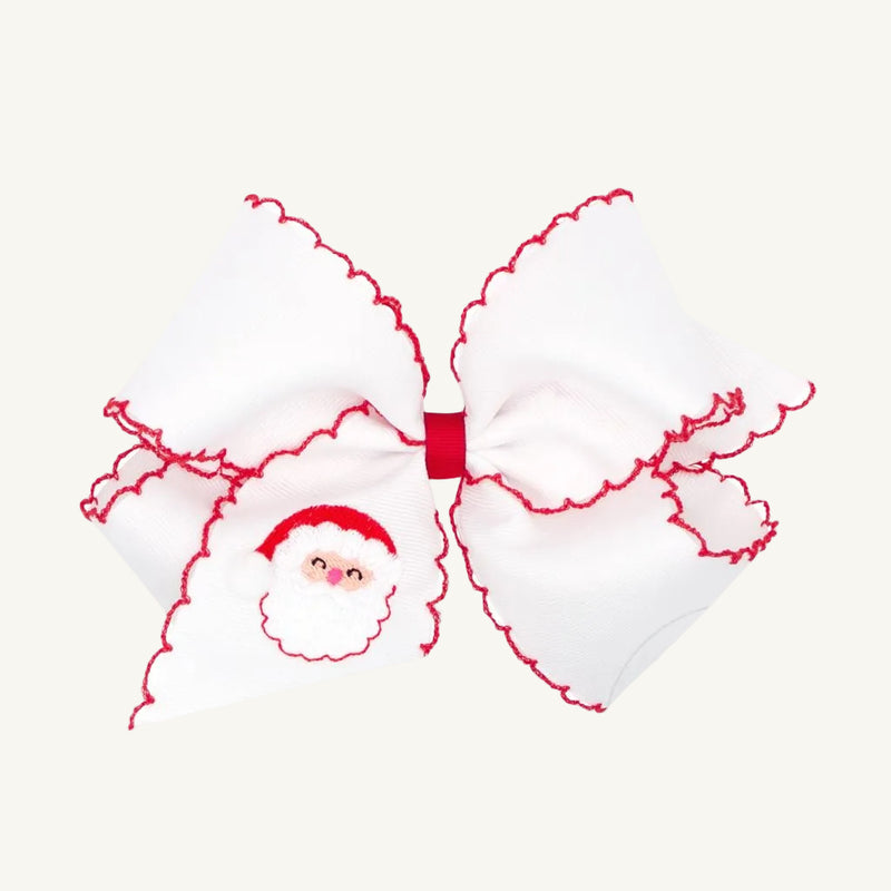 Wee Ones Hair Bow - Christmas Embroidery with Moonstitch Edge