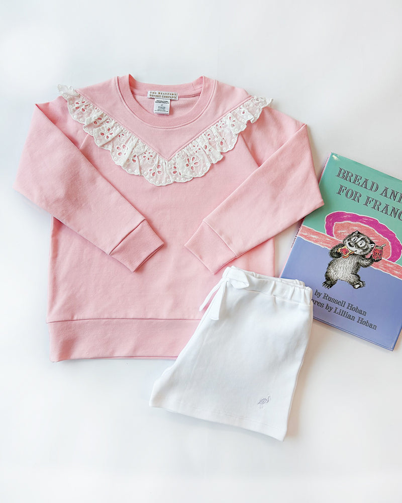 Cassidy Comfy Crewneck - Sandpearl Pink & Worth Avenue White