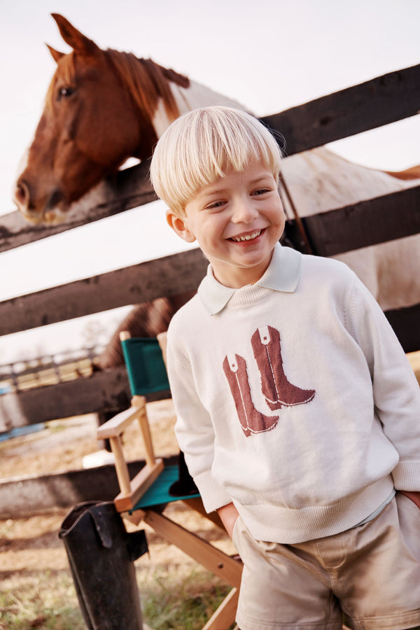 Isaac's Intarsia Sweater - Palmetto Pearl with Cowboy Boot