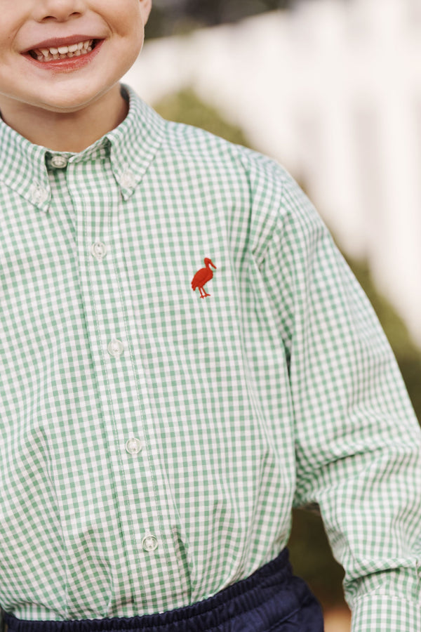 Dean's List Dress Shirt - Gibson Island Green Mini Gingham with Richmond Red Stork