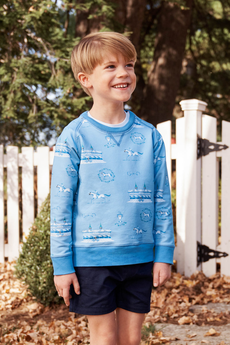 Cassidy Comfy Crewneck - A Day at the Derby (Beale Street Blue) with Sunrise Blvd Blue