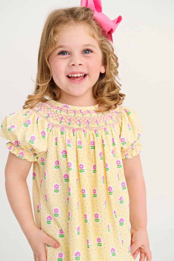 Sandy Smocked Dress - Fairway Floral with Winter Park Pink