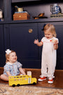 Penny's Playsuit - Nantucket Navy Microdot with Richmond Red and Apple Applique