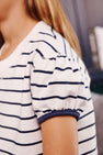 Short Puff Sleeve Cassidy Comfy Crewneck - Nantucket Navy Stripe