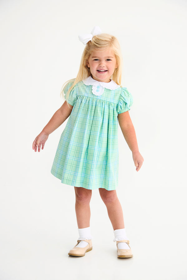 Mary Dal Dress - Pelham Bay Plaid (Green) with Worth Avenue White