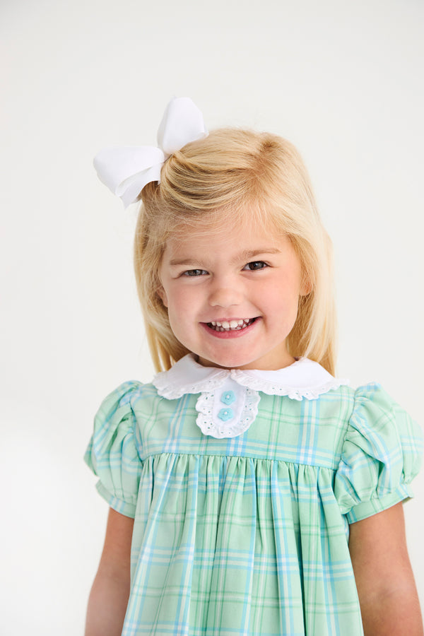 Mary Dal Dress - Pelham Bay Plaid (Green) with Worth Avenue White