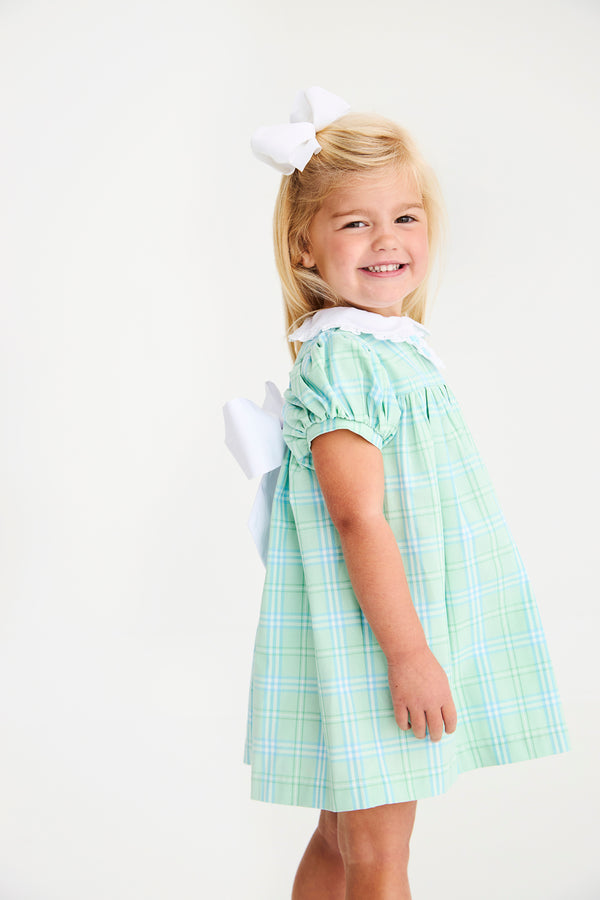 Mary Dal Dress - Pelham Bay Plaid (Green) with Worth Avenue White