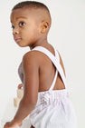 Sayre Sunsuit - Grantley Gray Mini Gingham with Dog Applique