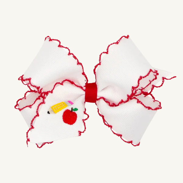 Wee Ones Hair Bow - Back to School Embroidery with Moonstitch Edge