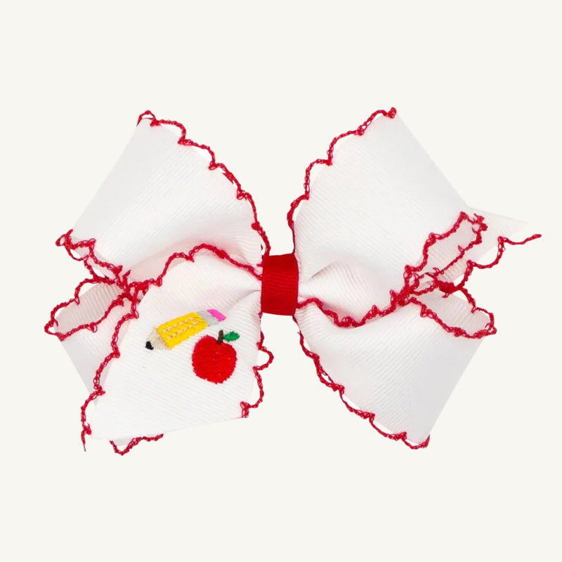 Wee Ones Hair Bow - Back to School Embroidery with Moonstitch Edge