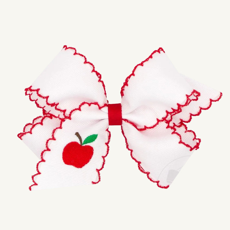 Wee Ones Hair Bow - Apple Embroidery with Moonstitch Edge