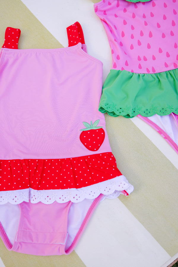 Grace Bay Bathing Suit - Hamptons Hot Pink & Richmond Red with Strawberry