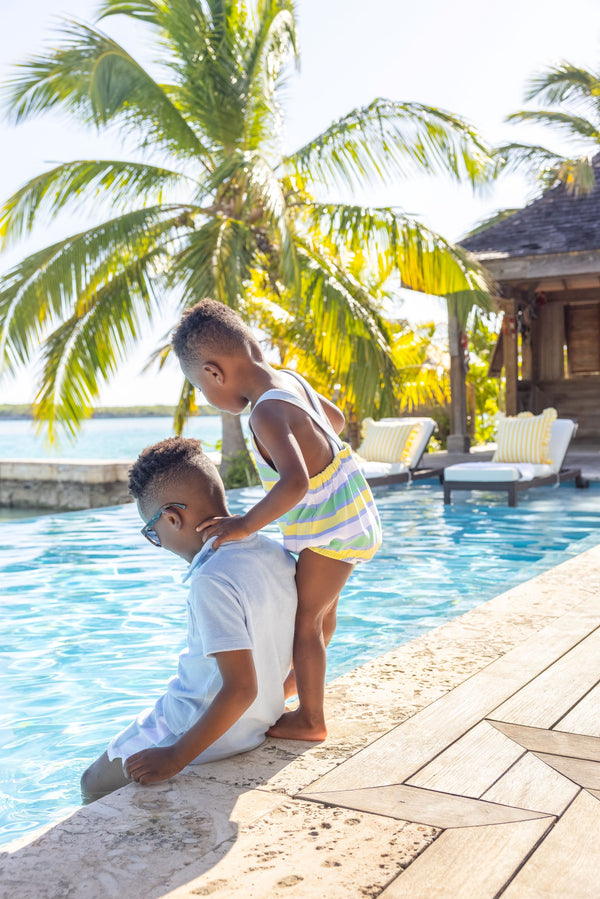 Stillman Sunsuit - Samford Stripe (Worth Avenue White) with Beale Street Blue