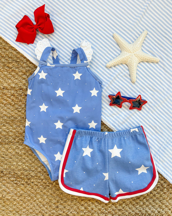 Long Bay Bathing Suit - North Sea Stars with Worth Avenue White