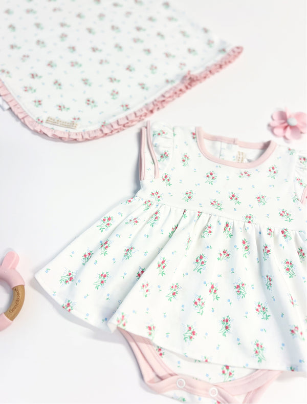 Daisy's Diaper Cover Dress - Lancaster Gate Garden with Palm Beach Pink