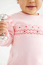 Long Sleeve Smocked Biltmore Bubble - Sandpearl Pink with Rosebud Smocking
