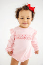 Long Sleeve Smocked Biltmore Bubble - Sandpearl Pink with Rosebud Smocking
