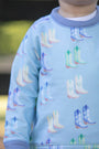 Cassidy Comfy Crewneck - Cute to Boot (Buckhead Blue) with Park City Periwinkle