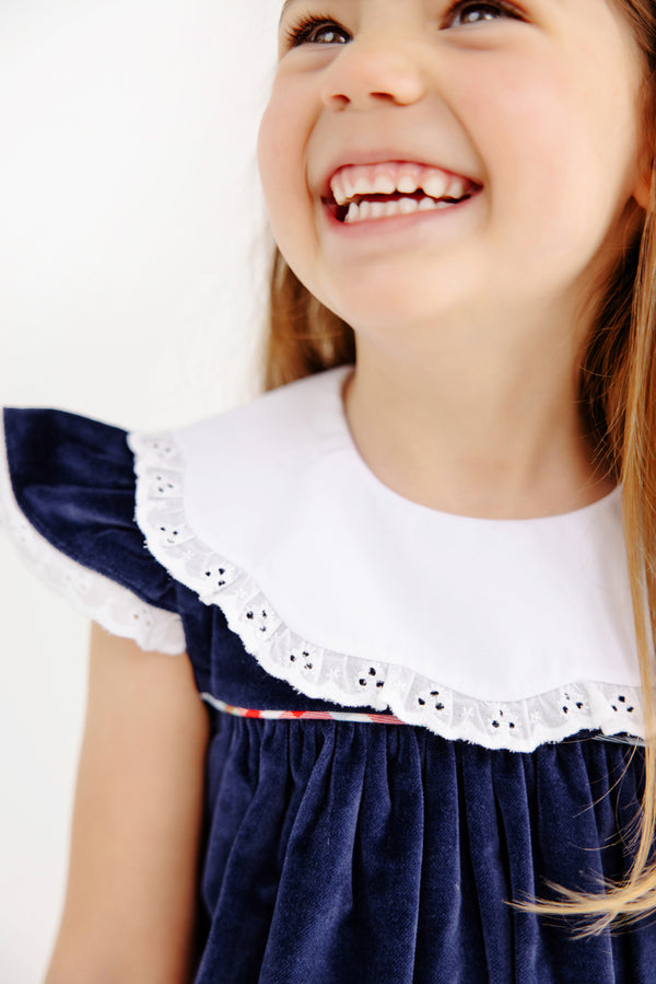 Franny Frock - Nantucket Navy Velveteen with Covington Cottage Plaid