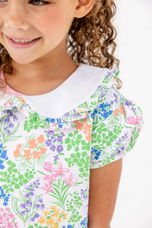 Short Sleeve Maude's Cassidy Comfy Crewneck - Gaston Street Garden with Worth Avenue White