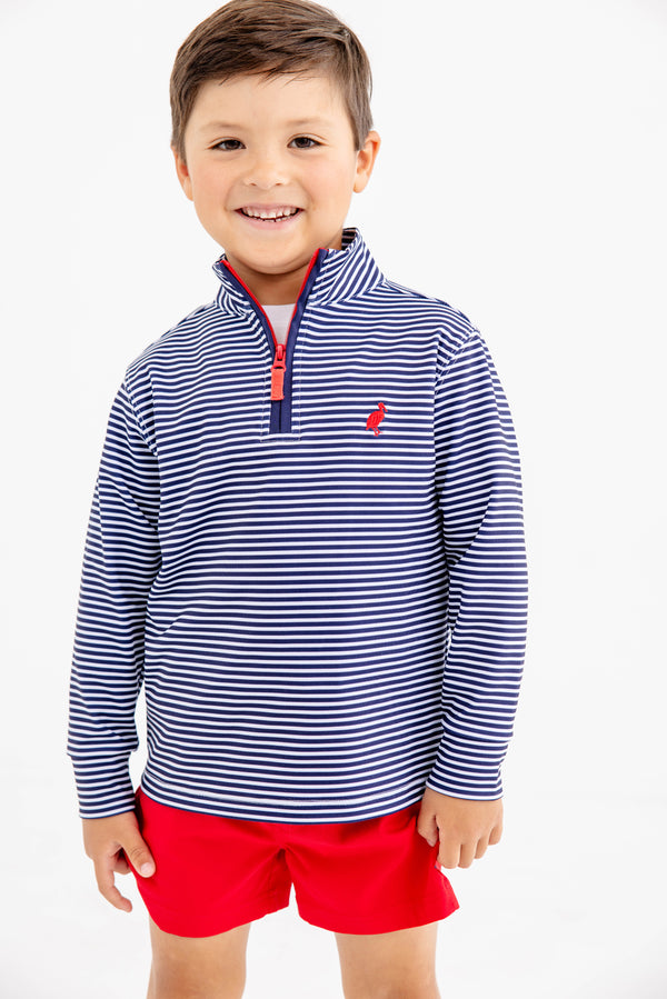 Prepletic™ Hayword Half Zip - Nantucket Navy Stripe with Richmond Red Stork