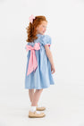 Mary Dal Dress - Barrington Blue & Sandpearl Pink with Pumpkin Smocking