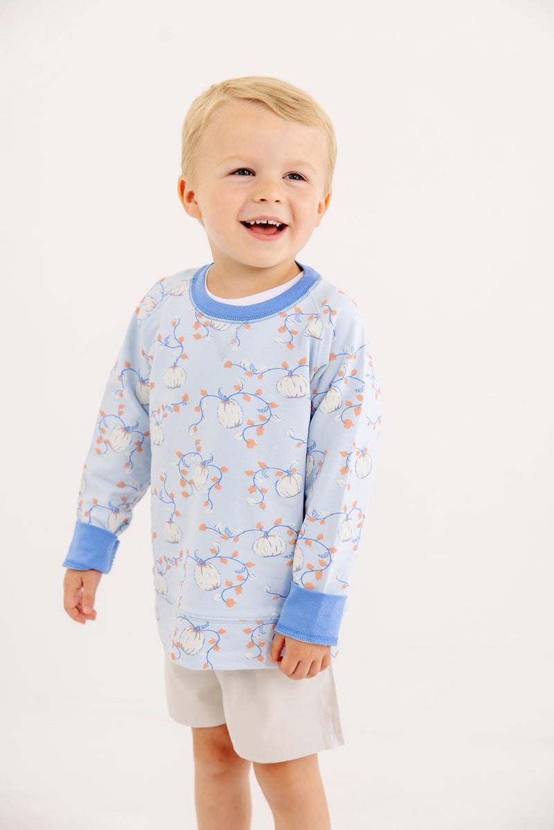 Cassidy Comfy Crewneck - Gourd-geous (Buckhead Blue) with Sunrise Blvd Blue