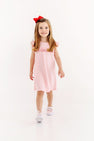 Smocked Angel Sleeve Biltmore Dress - Sandpearl Pink with Rosebuds