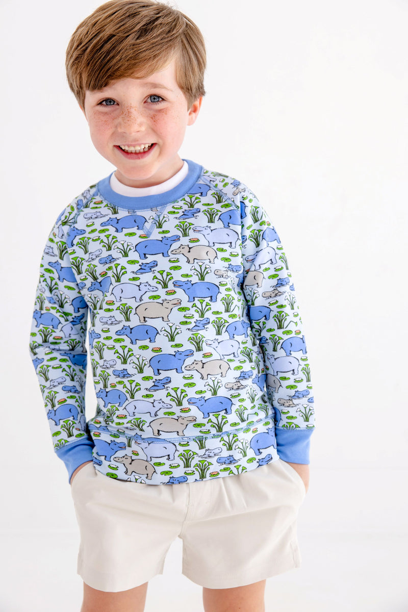 Cassidy Comfy Crewneck - Bal Harbour Hippo (Beale Street Blue) with Sunrise Blvd Blue