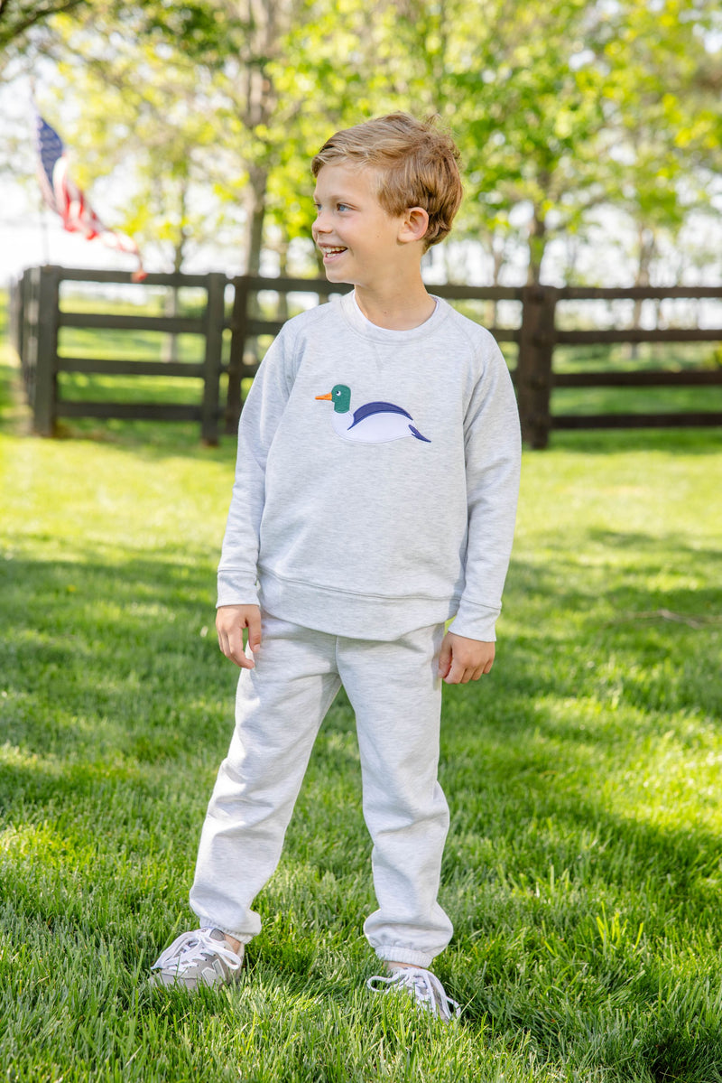 Cassidy Comfy Crewneck - Grantley Gray Heathered with Duck Applique