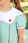 Frenchy Frock - Gibson Island Green Mini Gingham with Apple & Bow Embroidery