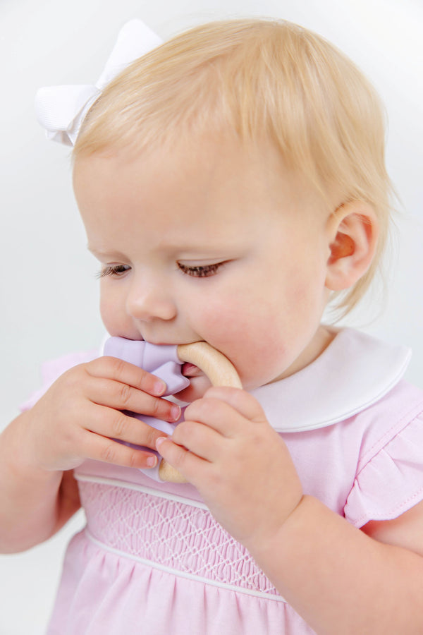 Bow Wooden & Silicone Teether (3-Pack) - Lauderdale Lavender, Hamptons Hot Pink & Worth Avenue White