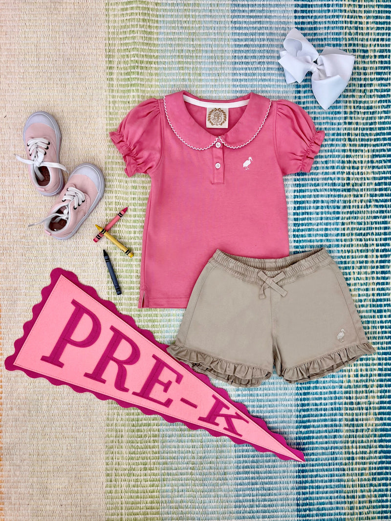 Maude's Peter Pan Collar Polo - Romany Rose with Worth Avenue White Stork