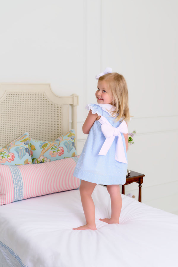 Franny Frock - Sarasota Sky Dallas Dot with Worth Avenue White