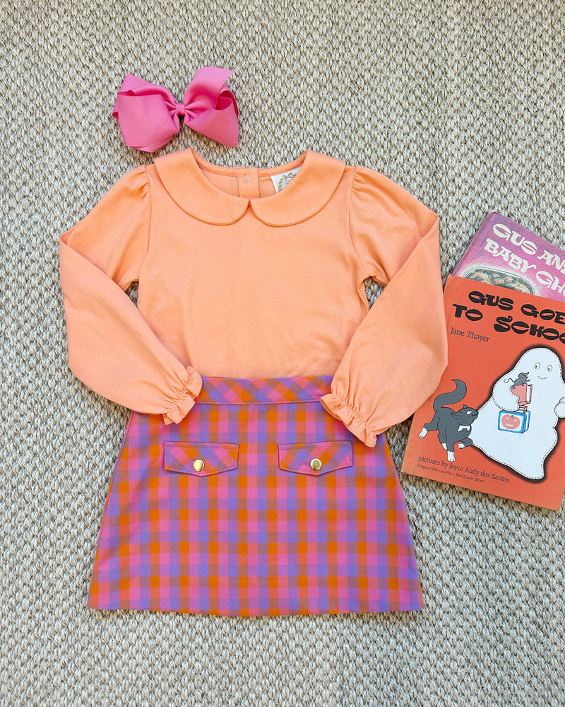 Maude's Peter Pan Collar Shirt & Onesie (Long Sleeve Pima) - Seashore Sherbet