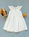 Angel Sleeve Sandy Smocked Dress - Palmetto Pearl with Pumpkin and Bow Smocking