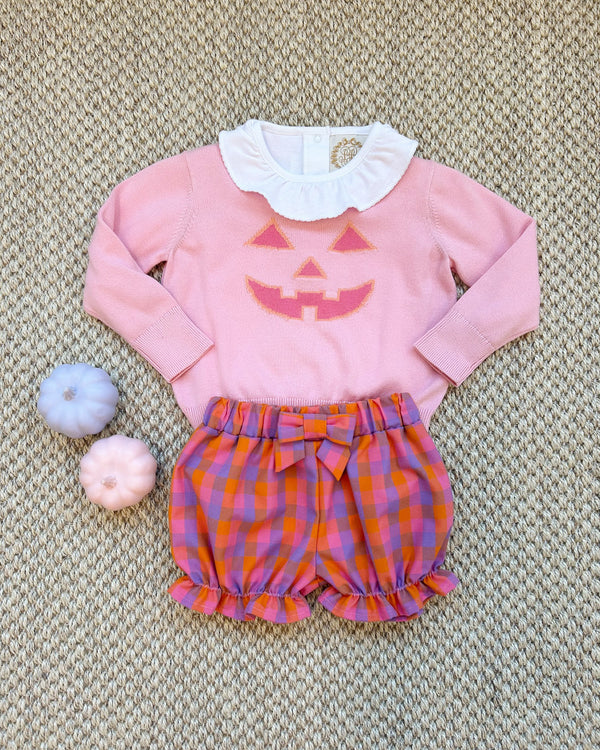 Isabelle's Intarsia Sweater - Sandpearl Pink with Pumpkin Face