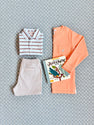 Prim & Proper Polo & Onesie - Buckhead Blue, Palmetto Peal, & Gray Bay Brown Stripe with Palmetto Pearl Stork