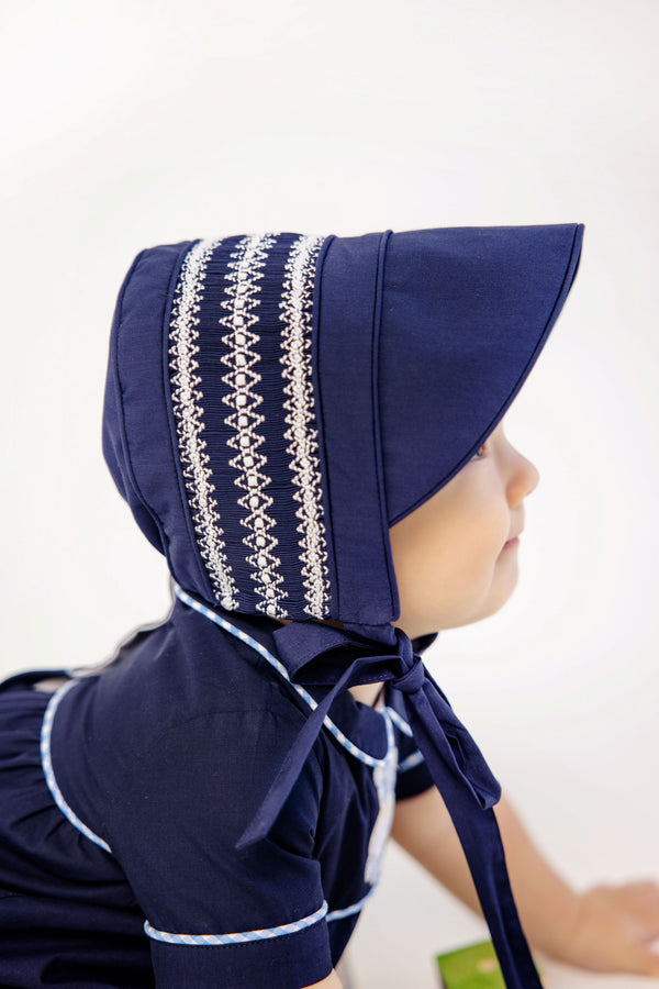 Sweetly Smocked Bonnet - Nantucket Navy with Worth Avenue White