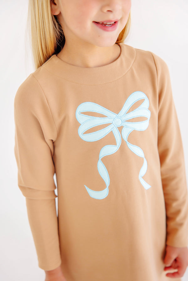 Eliza's Applique Dress - Cape Elizabeth Camel with Edisto Egg Blue