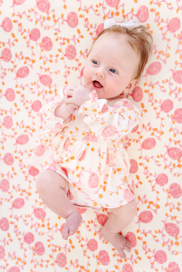 Long Sleeve Daisy's Diaper Cover Dress - Gourd-geous (Palmetto Pearl) with Palm Beach Pink